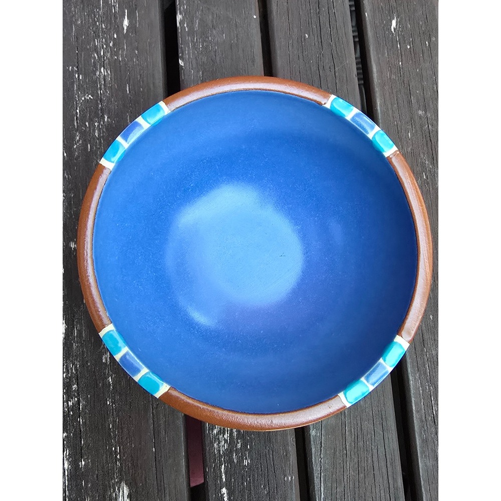 Vintage Dansk Mesa Sky Blue Ceramic Bowl with Brown Edge -5in
